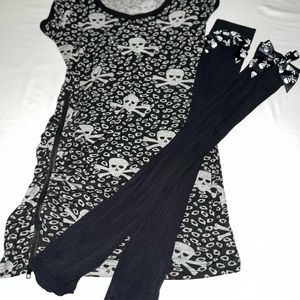 🔥VOODOO VIXEN SKULL ZIP SLIT MINI DRESS + BONUS Skull Thigh High